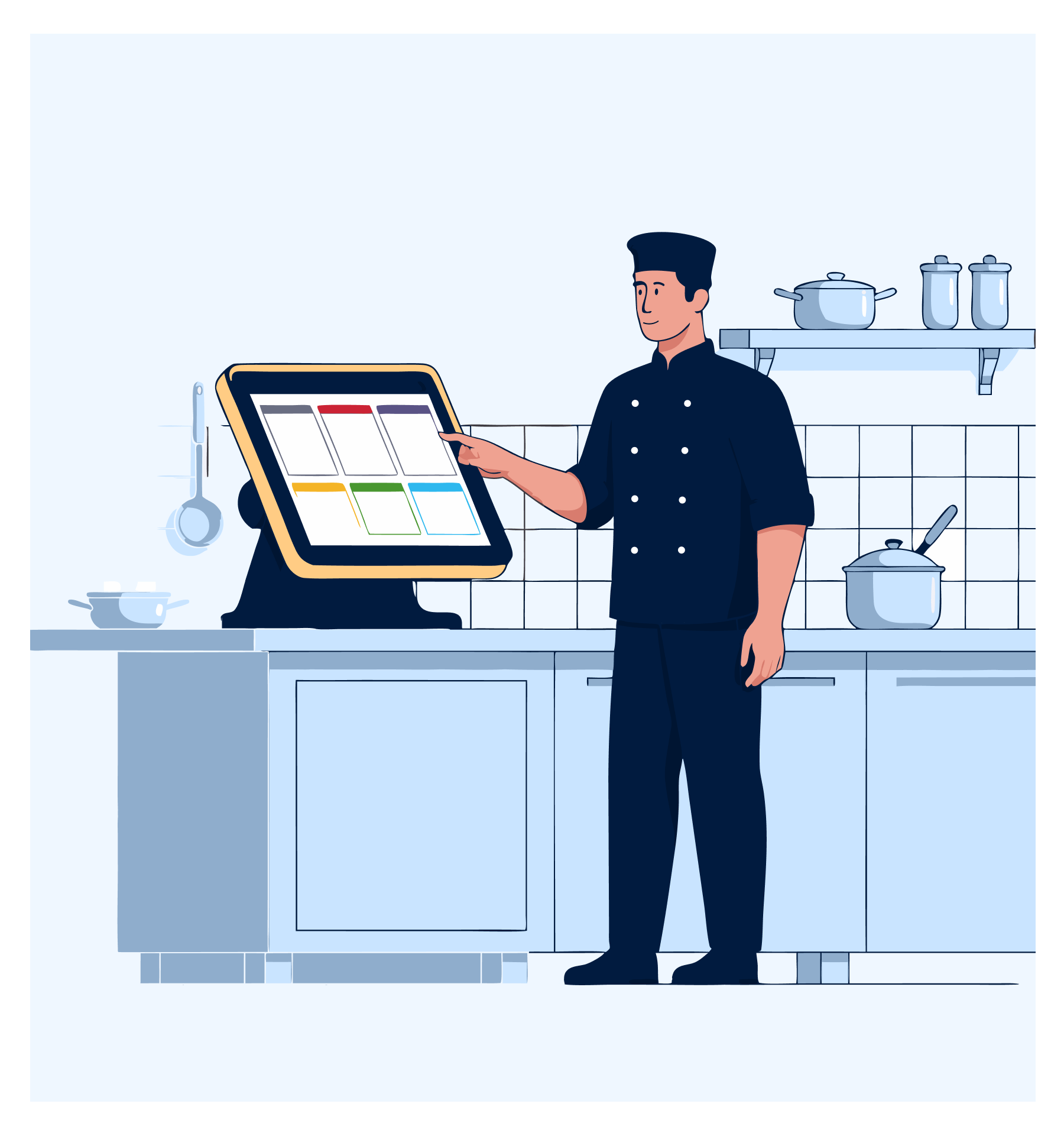 Un client effectue un paiement avec son téléphone au comptoir, assisté par la caissière qui utilise une caisse enregistreuse